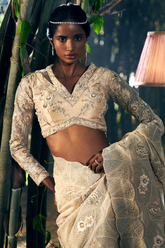 Beige Tissue & Organza Embroidered Saree Set